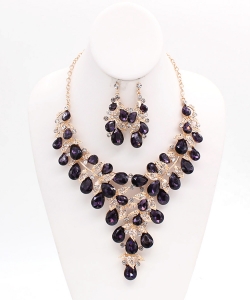 Teardrop necklace and earring set NB810065 GOLD AM